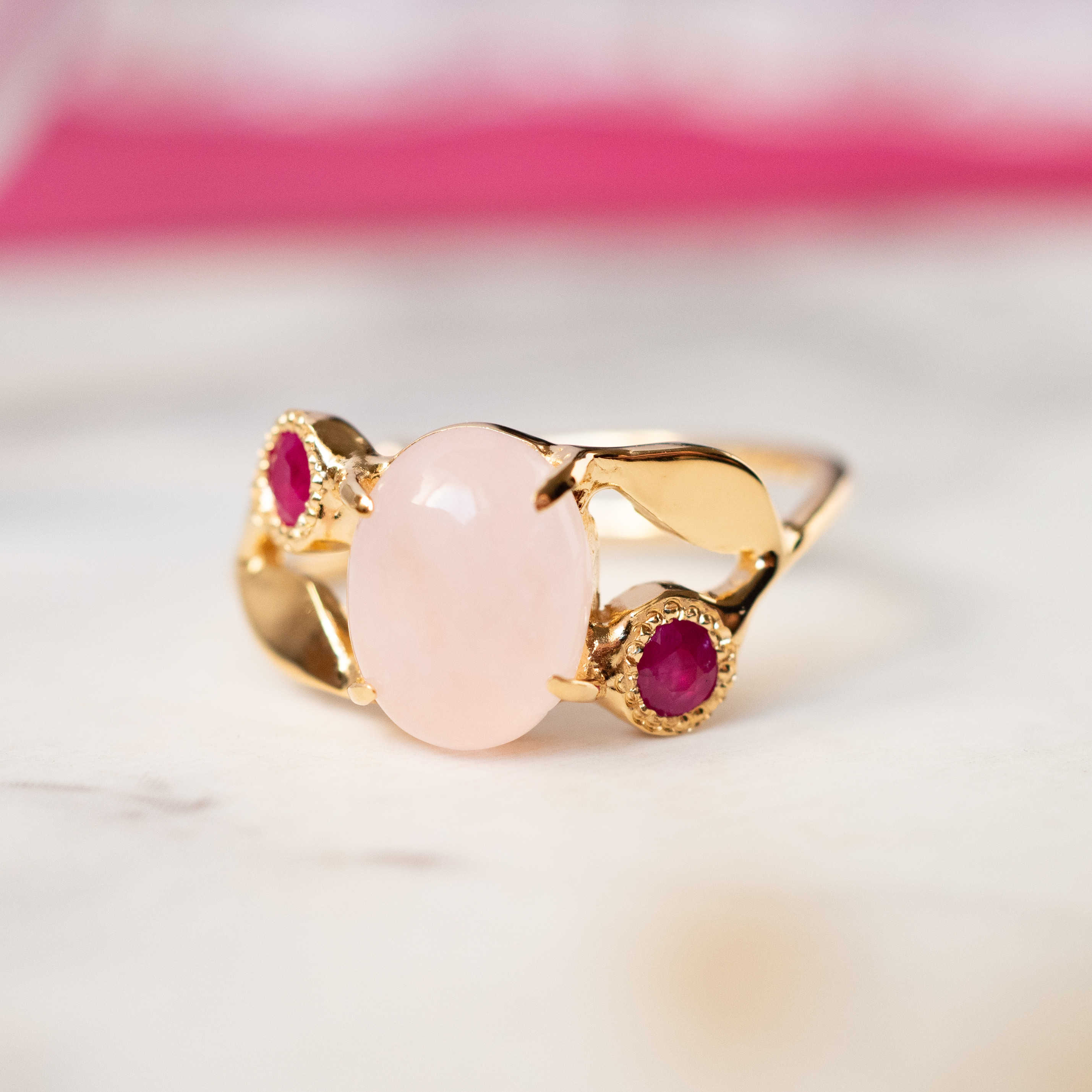 【受注】ローズクォーツとルビーのベリーリング SV925