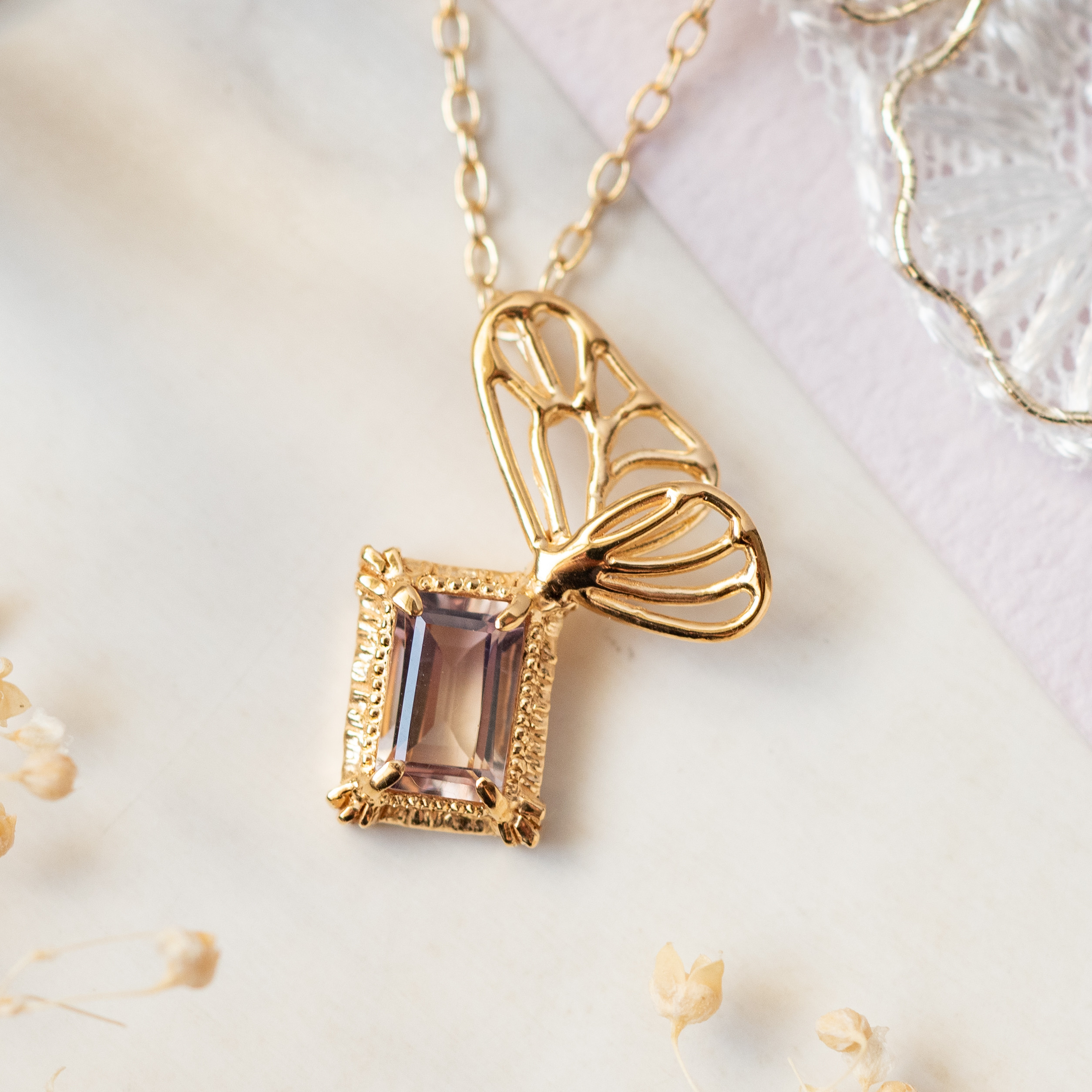 【受注】アメトリンと蝶の額縁ネックレス SV925