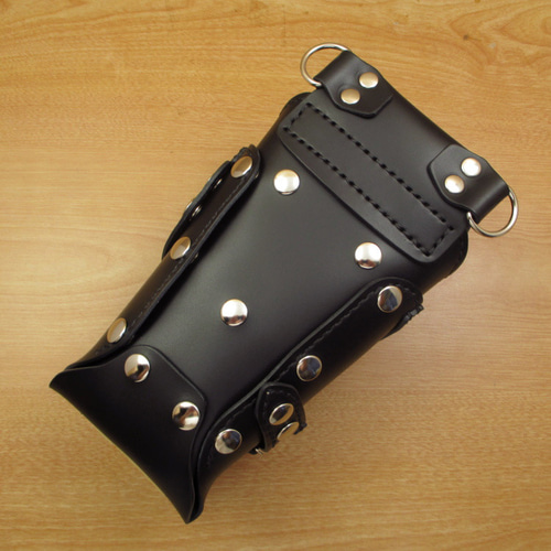 本革 6丁差し フラワースタッズ シザーケース (オールブラック） SCA