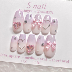 ネイルチップ ピンク 黒 千鳥格子 千鳥柄 リボン ハート フレンチ