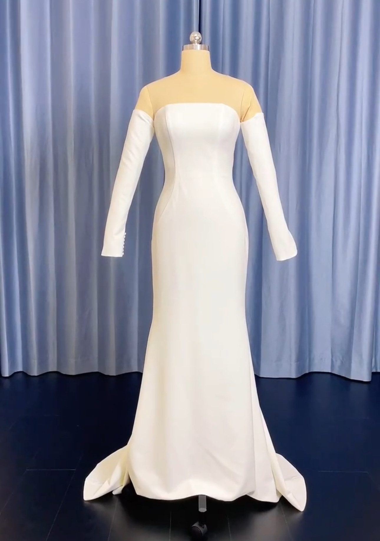 お買い得　二次会前撮りお呼ばれ　ファスナー　袖あり短いトレーン　パーティードレス　カラー変更可能　上質なサテン　ホワイト