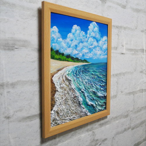 油絵 油彩 油彩画 絵 絵画【真夏の海と砂浜】 絵画 HR 通販