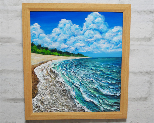 油絵 油彩 油彩画 絵 絵画【夏の砂浜の海】 油絵 油彩 油彩画 絵 絵画【真夏の海と砂浜】 絵画 HR 通販