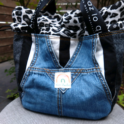 №744【overallDENIM✖️STRIPE✖️Leopard 巾着ToteBag⚮̈】】オーバーオールデニム♥ 7枚目の画像