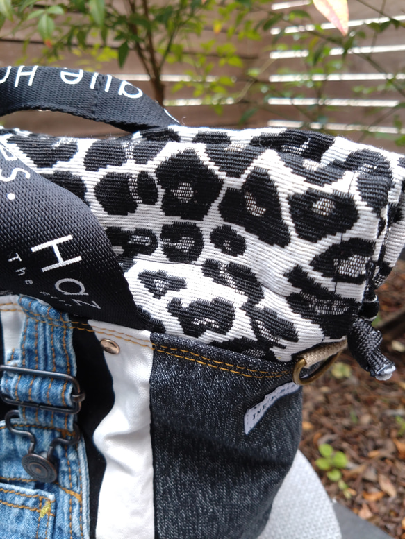 №744【overallDENIM✖️STRIPE✖️Leopard 巾着ToteBag⚮̈】】オーバーオールデニム♥ 12枚目の画像
