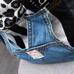 №744【overallDENIM✖️STRIPE✖️Leopard 巾着ToteBag⚮̈】】オーバーオールデニム♥ 8枚目の画像