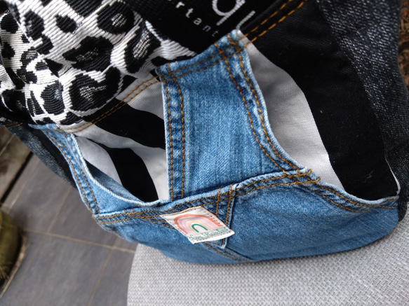 №744【overallDENIM✖️STRIPE✖️Leopard 巾着ToteBag⚮̈】】オーバーオールデニム♥ 8枚目の画像