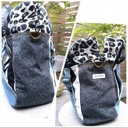 №744【overallDENIM✖️STRIPE✖️Leopard 巾着ToteBag⚮̈】】オーバーオールデニム♥ 9枚目の画像