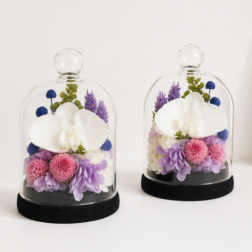ガラスドーム プリザーブドフラワーお供え 上品な胡蝶蘭の仏花 小さい