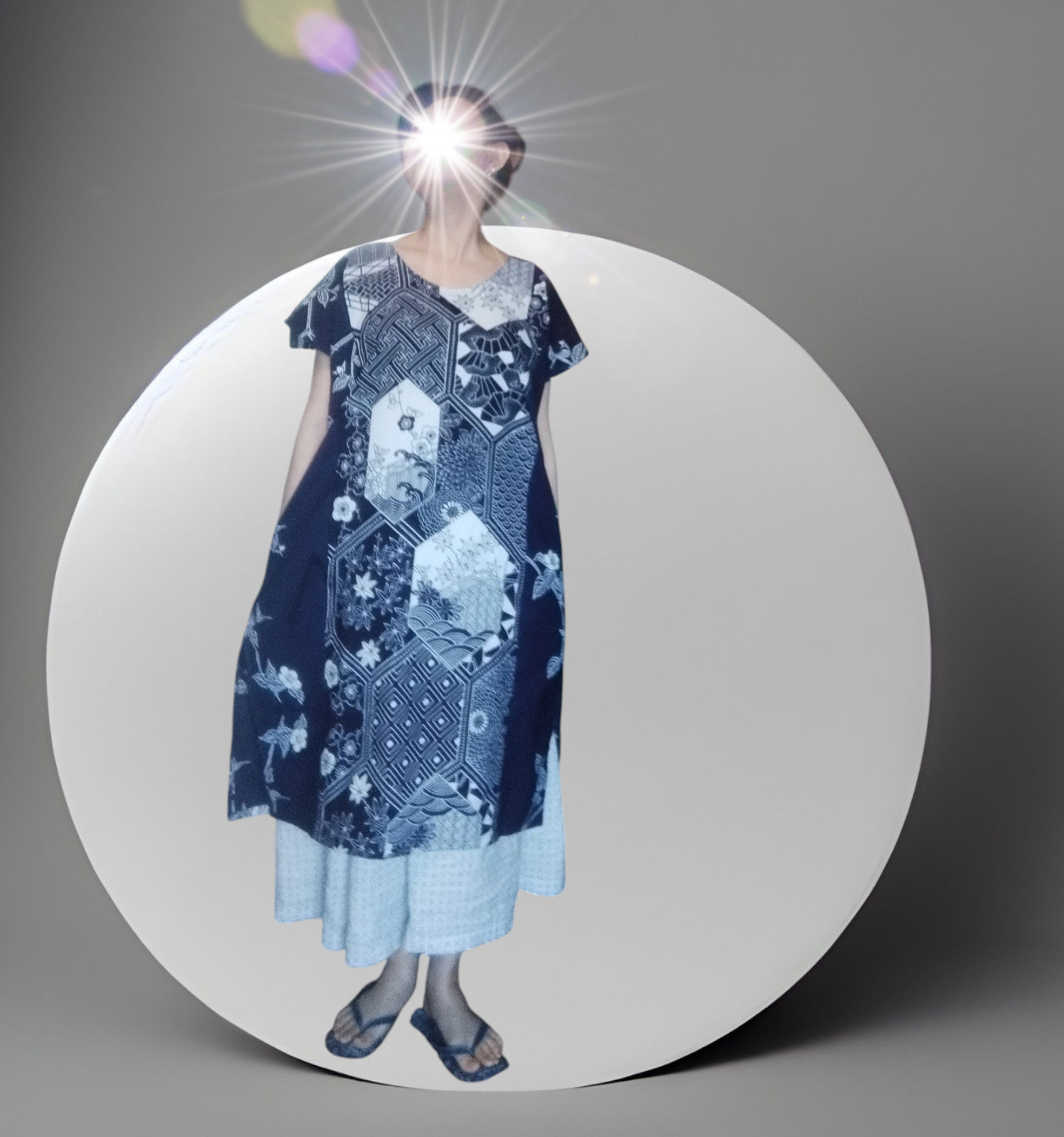 浴衣地 ワンピース～紺 亀甲柄～