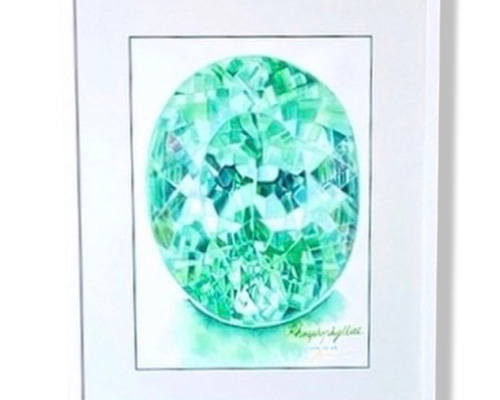 宝石の絵 フォスフォフィライト 宝石 水彩画 原画 希少石 宝石アート