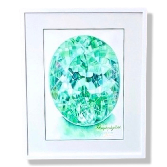 宝石の絵 フォスフォフィライト 宝石 水彩画 原画 希少石 宝石アート