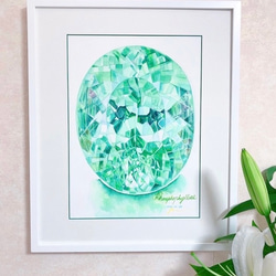 宝石アート アクアマリン 水彩画 ＜原画＞ 絵画 宝石絵師ともあどり