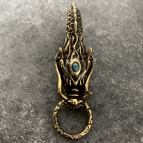 Creema限定 真鍮 メンズ ドラゴンヘッド ターコイズ 竜頭 龍 竜 四神