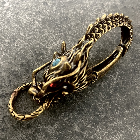 Creema限定 真鍮 メンズ ドラゴンヘッド ターコイズ 竜頭 龍 竜 四神