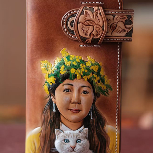 写真オーダー｜立体レザーカービング長財布｜肖像＆ペットの一点物