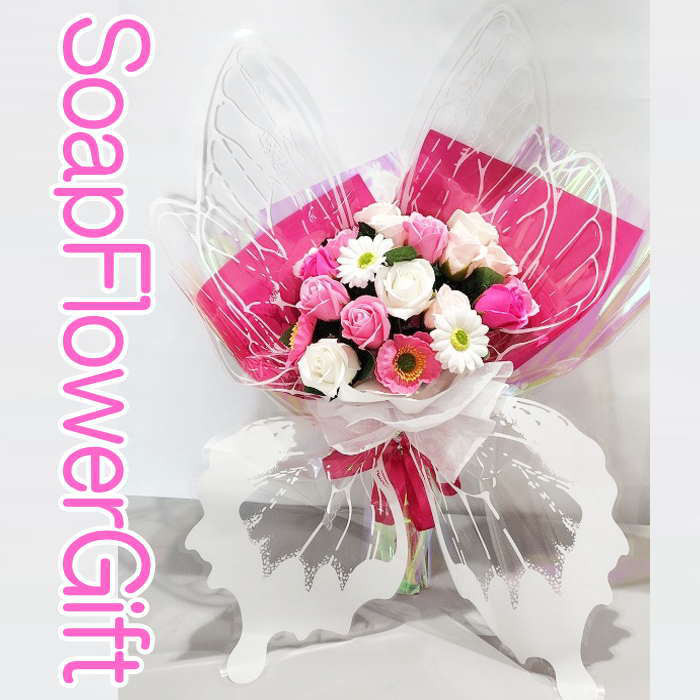 蝶々花束 ソープフラワー ギフト バタフライ 花束 20本 薔薇 ソープフラワー ギフト