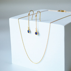 旅のラピスピアス/イヤリング&華奢ネックレスセット 金属アレルギー対応 サージカルステンレス N163 ラピスラズリ 2枚目の画像