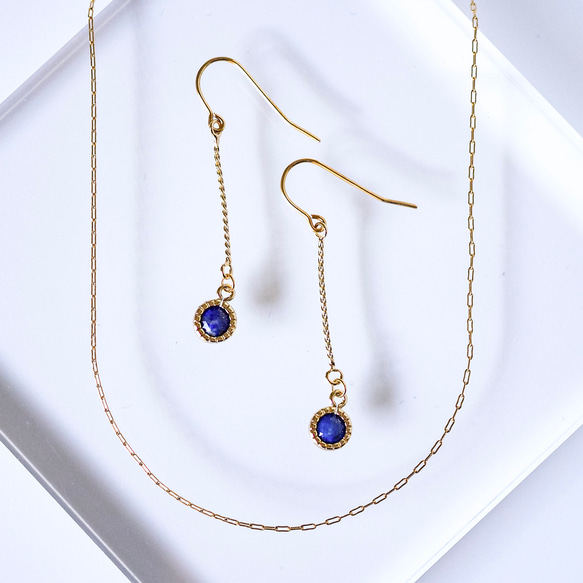 旅のラピスピアス/イヤリング&華奢ネックレスセット 金属アレルギー対応 サージカルステンレス N163 ラピスラズリ 11枚目の画像