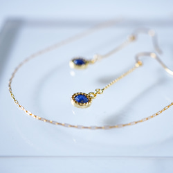 旅のラピスピアス/イヤリング&華奢ネックレスセット 金属アレルギー対応 サージカルステンレス N163 ラピスラズリ 18枚目の画像