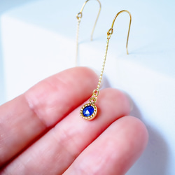 旅のラピスピアス/イヤリング&華奢ネックレスセット 金属アレルギー対応 サージカルステンレス N163 ラピスラズリ 8枚目の画像