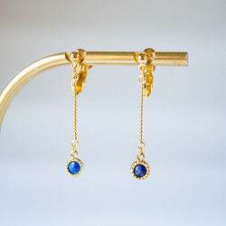 旅のラピスピアス/イヤリング&華奢ネックレスセット 金属アレルギー対応 サージカルステンレス N163 ラピスラズリ 5枚目の画像
