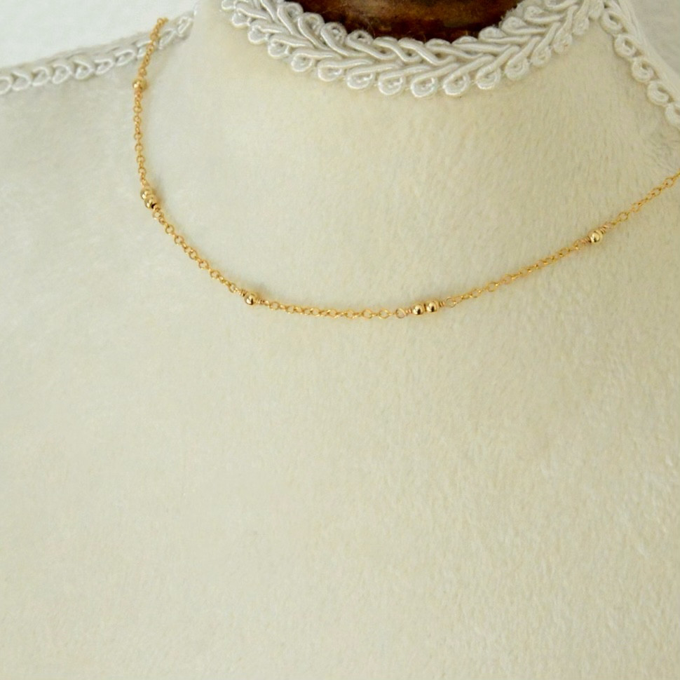 14kgf メタルビーズ ステーションネックレス