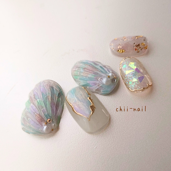 No.326 ネイルチップ マーメイド 貝殻 人魚 海 夏 プリンセス 人魚姫