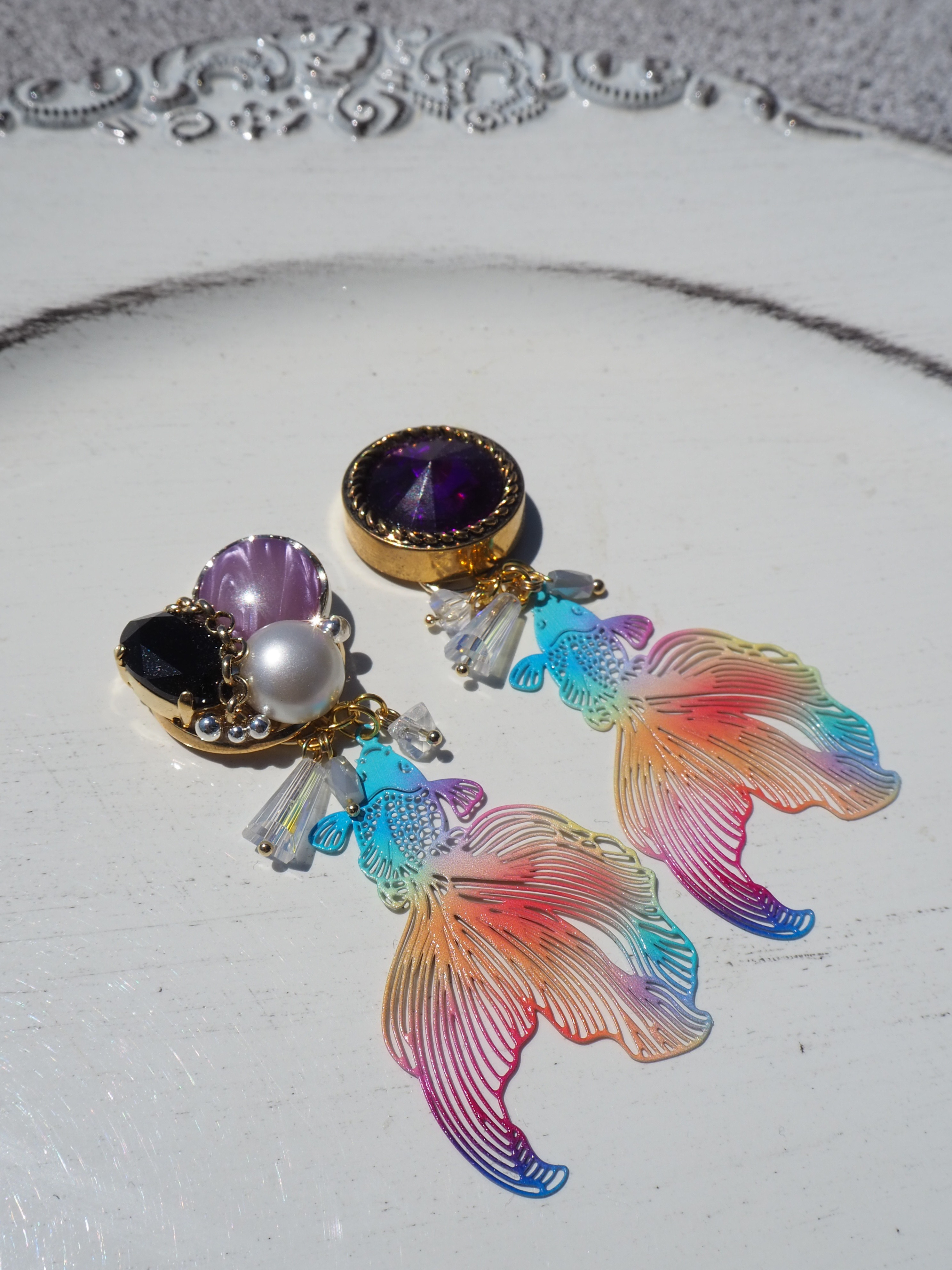 ボタンアクセサリー/金魚/ピアス