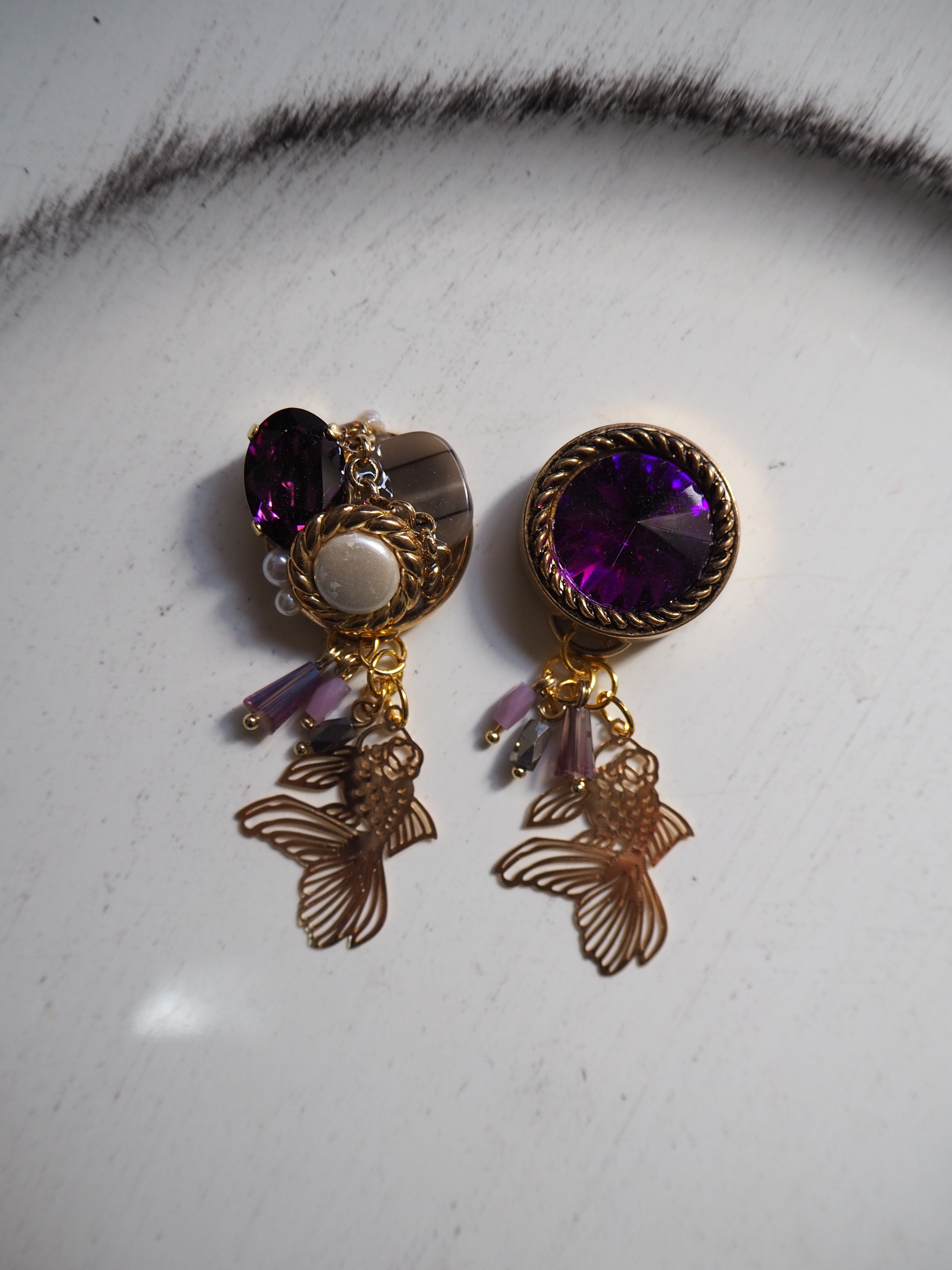 ボタンアクセサリー/金魚/イヤリング