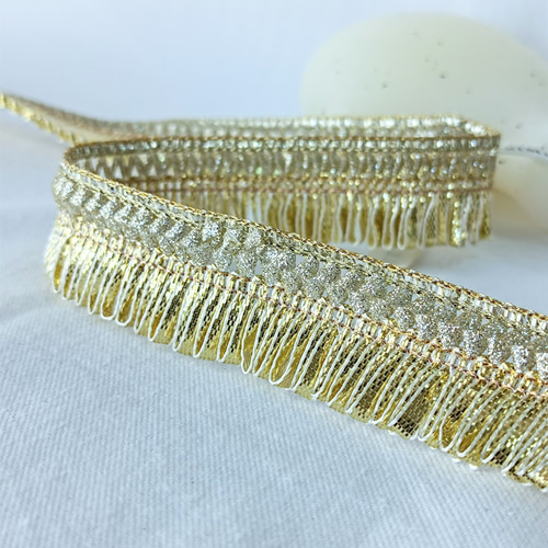 1m】【23mm幅】インド刺繍リボン フリンジリボン タッセル風 金糸