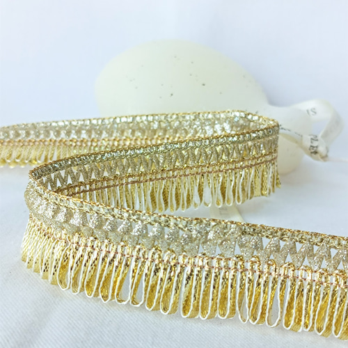 1m】【23mm幅】インド刺繍リボン フリンジリボン タッセル風 金糸