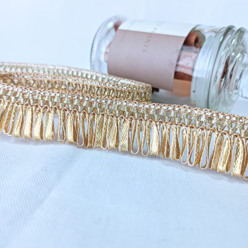 1m】【23mm幅】インド刺繍リボン フリンジリボン タッセル風 金糸