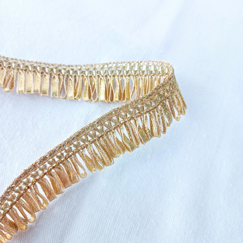 1m】【23mm幅】インド刺繍リボン フリンジリボン タッセル風 金糸