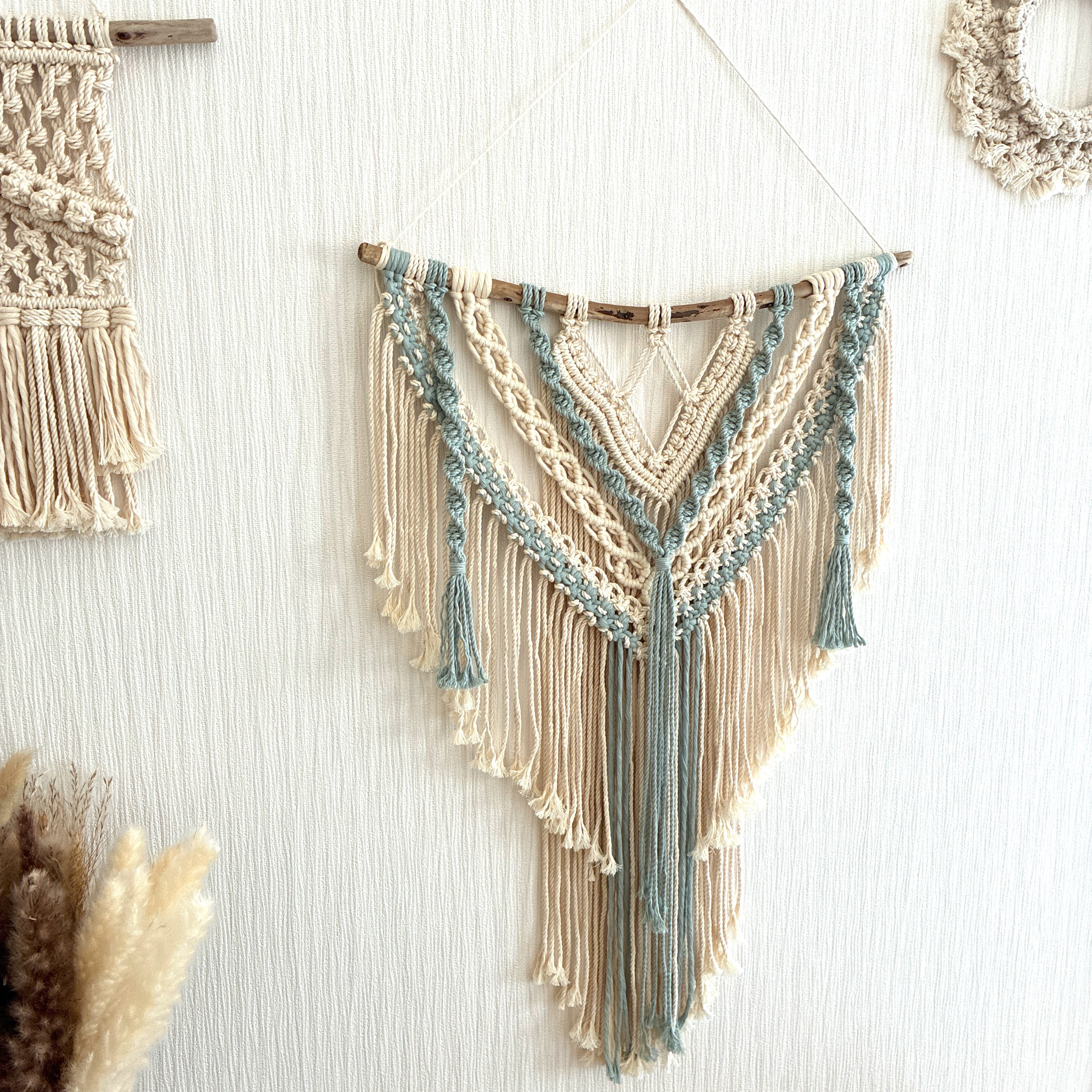 マクラメタペストリー♡生成り×ウォーターグリーン♡BIG size