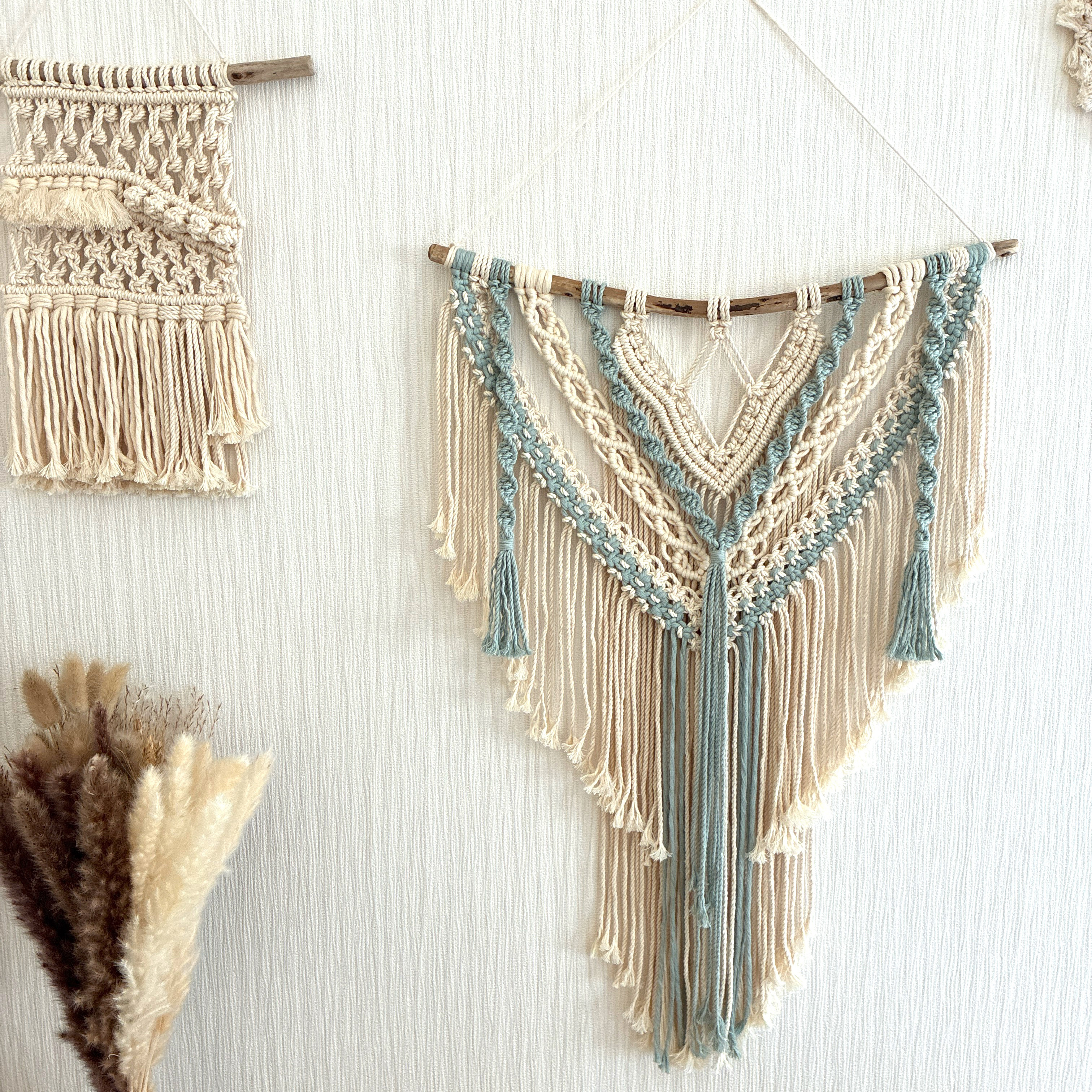 マクラメタペストリー♡生成り×ウォーターグリーン♡BIG size