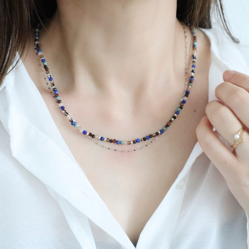 からみにくいネックレス／ 天然石2連ネックレス＜ラピスラズリmix