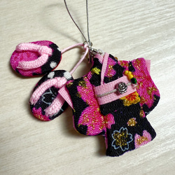 6】和柄ミニ着物ストラップ／和風小物／ハンドメイド 携帯