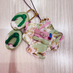 和柄ミニ着物と草履のストラップ＊桜模様／和風小物／ハンドメイド