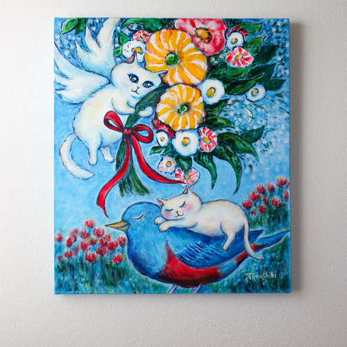 原画 “wishing you happiness” F10号 #絵画 #ねこ #猫 #白猫 #天使猫