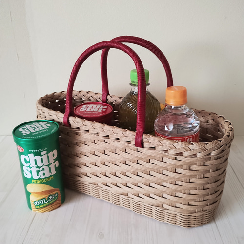 横長 かごバッグ うすちゃ✕黒 バスケット 紙バンド クラフトバンド