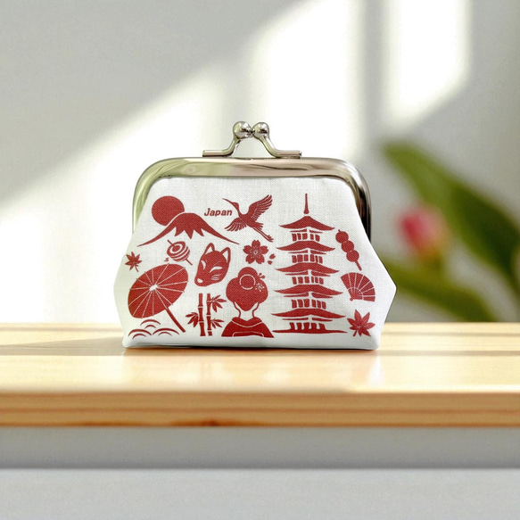受注製作【JAPAN和ごころがまぐち】手のひらサイズの和モダンがまぐち 朱色 2枚目の画像