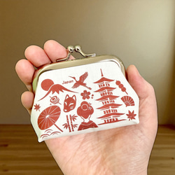 受注製作【JAPAN和ごころがまぐち】手のひらサイズの和モダンがまぐち 朱色 4枚目の画像
