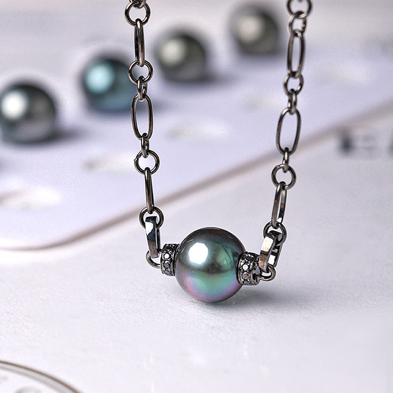 [ヘイズジュエリー] オールブラックシリーズ 18K ブラックゴールド 11.4mm タヒチアンブラックパールネックレス 取り外