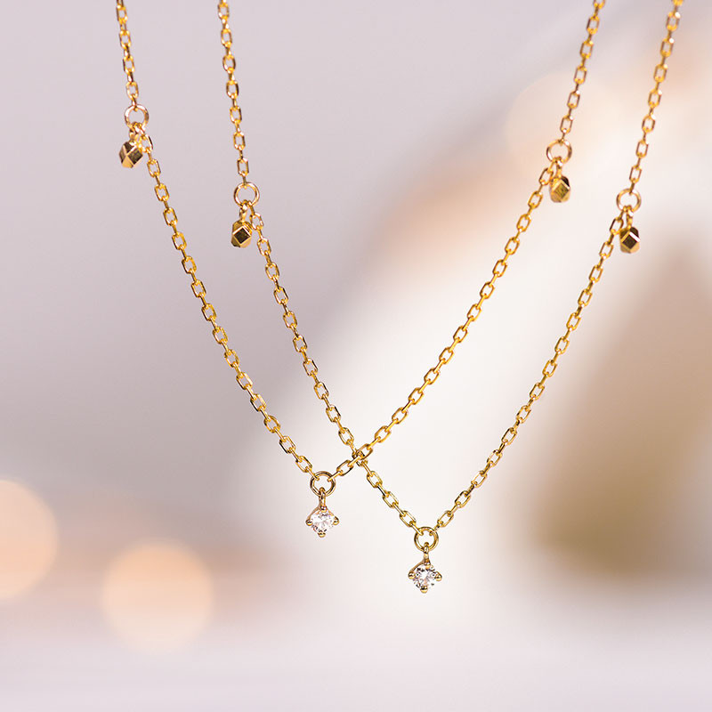 [ヘイズジュエリー] ランランシリーズ 18Kゴールド 天然ダイヤモンドネックレス 輝くエンドウ豆 鎖骨チェーンデザイン 多層ス