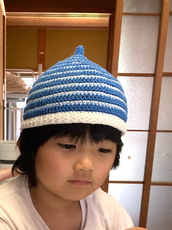 3〜6歳サイズ どんぐり帽子 ボーダー柄 4枚目の画像