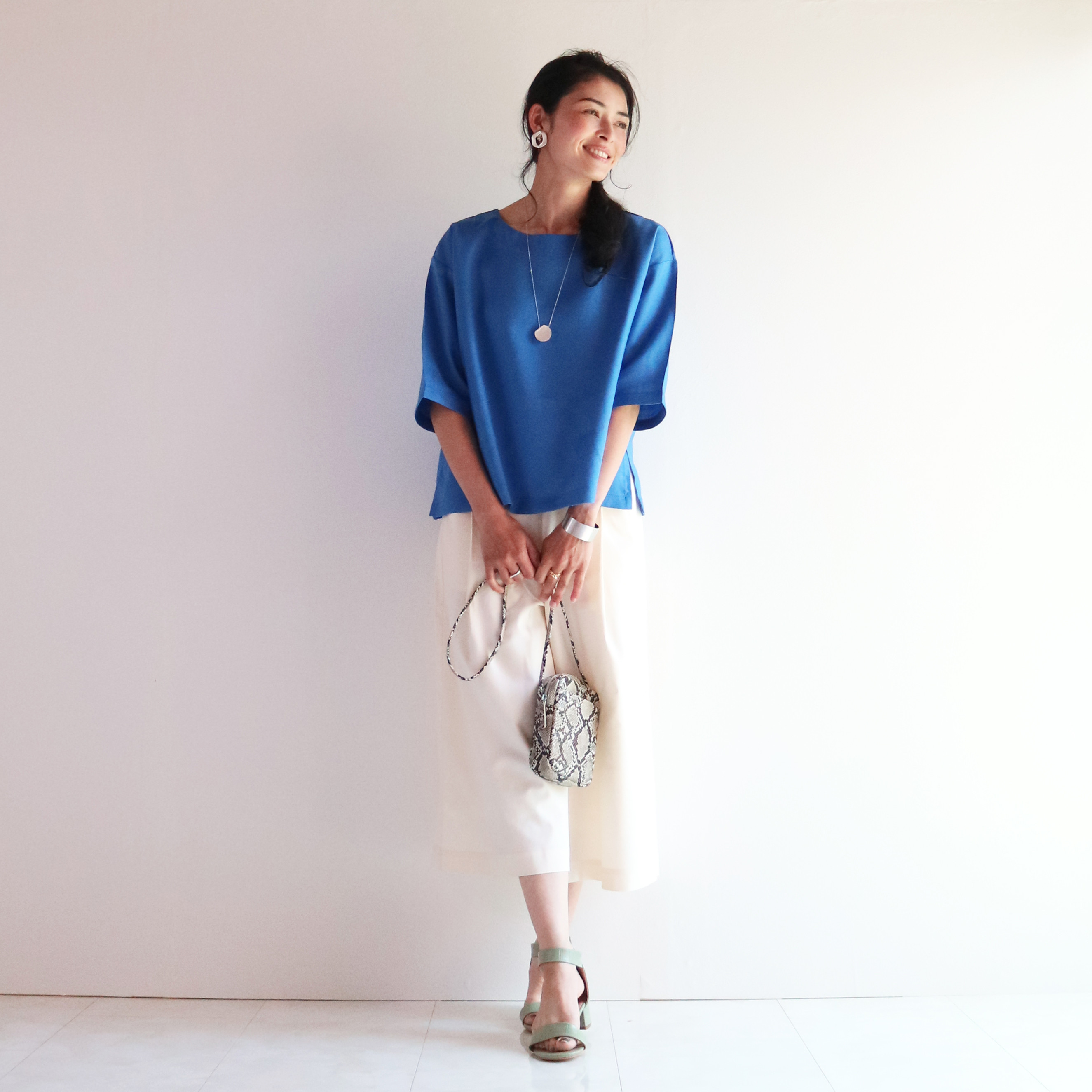 お得♪数量限定【ひんやりセット】ラミーリネン100%ボートネックプルオーバー＆ガウチョパンツ