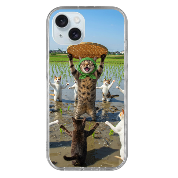 猫デザイン iPhone用ソフトケース iPhone用)トロンボーン猫のクリアソフトスマホケース iPhoneケース