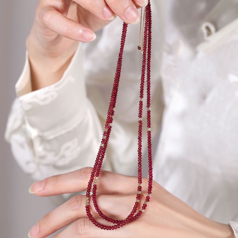 [ヘイズジュエリー] レッドカラント ラグジュアリー フルチェーンシリーズ 18Kゴールド 非加熱 ピジョンブラッド ルビーネッ