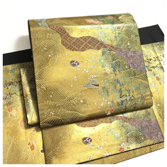 正絹 袋帯 金彩 引き箔 やや薄手 二部式 二重太鼓 作り帯 和装小物（帯 